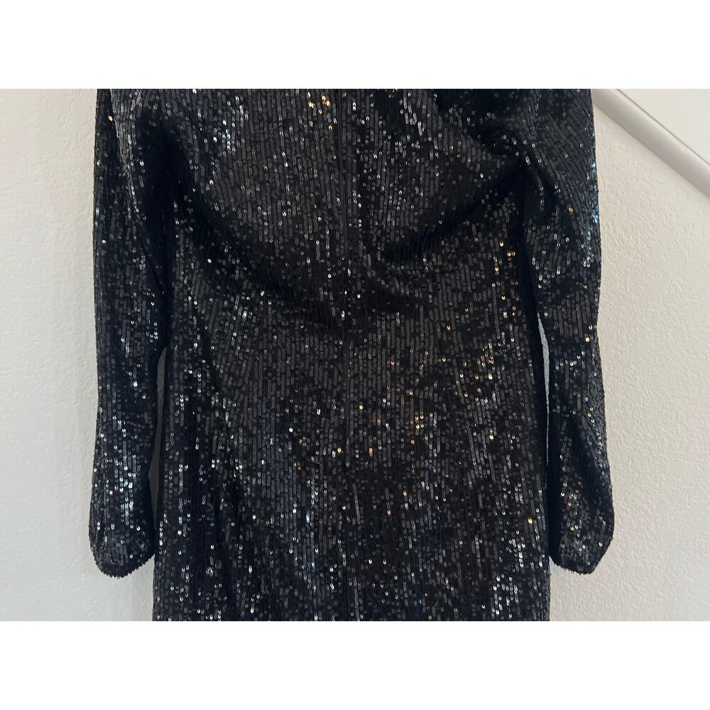 Eliza J Sequin Button Down Coat Dress Womens Size 8 Y2K Glam Party Event Black - Picture 10 of 15